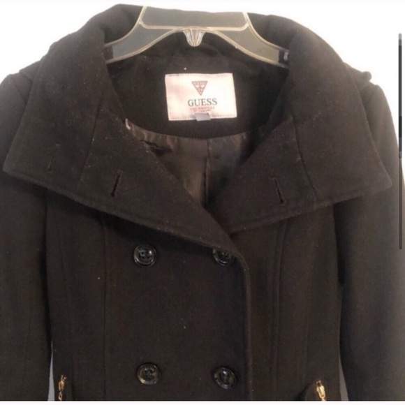 Guess Black Wool Peacoat ✅Offers - Picture 3 of 8